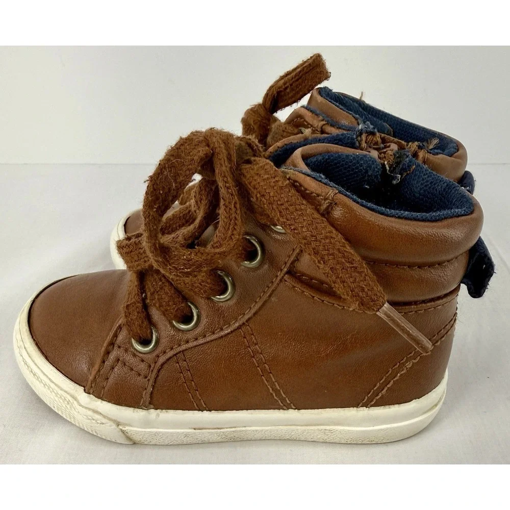 Cat & Jack Toddler Shoes Boots 5M‎ Brown Mid Top Tie Zip Casual